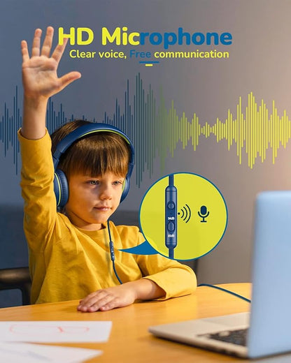 Kids Headphones Wired Toddler Headphones with Microphone - Over-Ear Headphones, 85/94dB Volume-Limiting, 3.5mm Jack Foldable On-Ear Design, Safe Comfortable for Boys Girls Learning Entertainment Black
