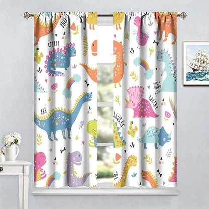 Cartoon Dinosaur Curtains for Kids Boys Girls Home Decor Childish Cute Dino Animals Print Pattern Rod Pocket Blackout Window Drapes for Nursery Baby Bedroom Playroom W31.5xL63in 2 Panels