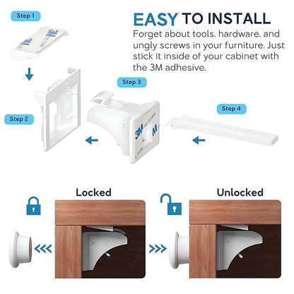 Magnetic Safety Lock Kit 24 Locks + 6 Keys, 3M Adhesive Easy Installation, Baby Proofing Magnetic Locks for Cabinets and Drawers