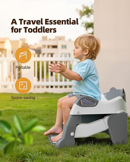 3-in-1 Potty Training Toilet, Toddler Toilet Seat with Step Stool, Foldable Potty Ladder with Potty Chart, PU Cushion, Splash Guard, Anti-Slip Steps & Urinal for Boys & Girls, Grey