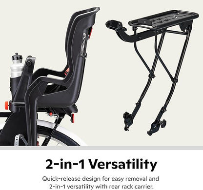 Schwinn Deluxe or Ovation Child Bike Carrier, Seats one Kid Ages 1+, Frame Mount, Adjustable Safety Harness, Quick Release Design, Comfortable Padding, Rear-Mounted Child Bike Seat for Toddler