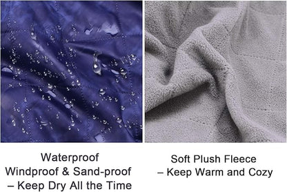 Waterproof Warm Fleece Outdoor Blanket Extra Large Lightweight Portable with Carry Bag for Stadium, Picnic, Camping, Beach, Dogs, Sofa