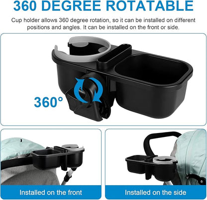Accmor Stroller Cup Holder with Tray, Universal Cup Holder, Bike Bottle Holder, 360° Rotatable Large Caliber Drinks Holder for Stroller, Bike, Wheelchair, Walker