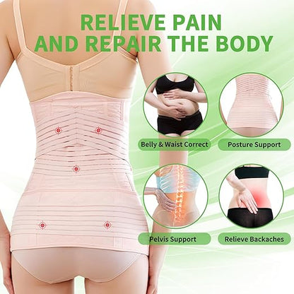 2 in 1 Postpartum Belly Band Wrap Pink, C-Section Support Belt Medium, Post Partum Support Recovery Waist/Pelvis Belt, Hysterectomy Belly Band Binder Girdle Stomach