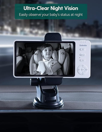 BABELIO Wireless Baby Car Camera with 5" HD Night Vision, Battery-Powered Rear Facing Car Seat Monitor for Kids and Pet, Easy Install 360° Rotatable Backseat Mirror, Newborns Travel Essentials Gifts