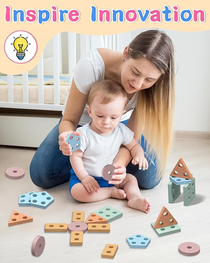 Montessori Toys for 1 2 Year Old Girl and Boy Birthday Gifts, Shape Sorter Wooden Toys for Toddlers Age 1-3 2-4, Learning Educational Sensory Stacking Toddler Puzzles