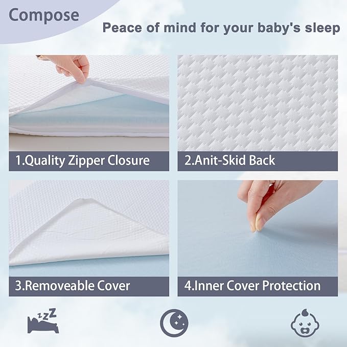 Lisara Baby Bassinet Mattress Pad, 32 x 16 Dual Sided Gel Memory Foam Mattress with Waterproof, Removable and Breathable Ice Silk Cover, Fit for Dream On Me Karley & Willow BabyBassinet