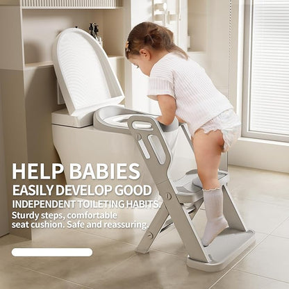 Toddler Potty Training Toilet Seat-Alongside Foldable Potty Train Chair Adapter, Potty Seats with Steps Ladder for Toddlers Kids, Boys, Girls, Child, Baby, and Must-Haves Portable Step Stool Supplies