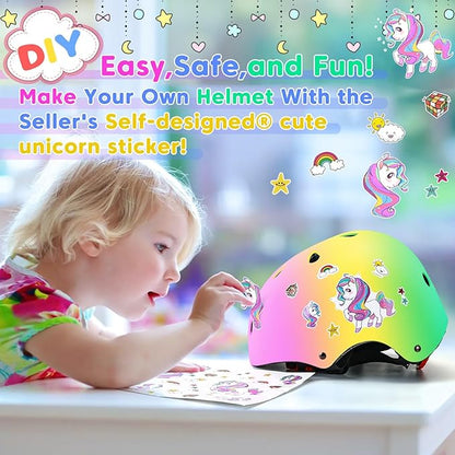 Color Gradient Adjustable Kids Bike Helmet Toddler Skateboard Helmets Boys Girls Child Ventilation Helmet for Multi-Sports Skating Cycling Scooter Balance