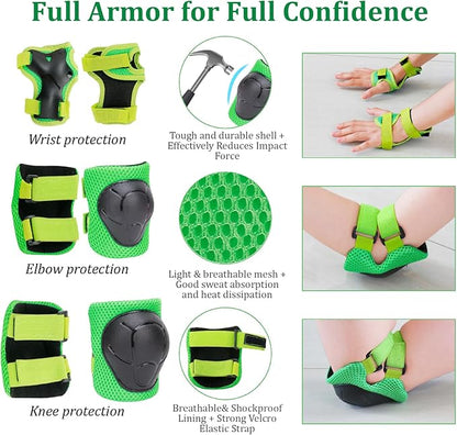 KAMUGO Kids Adjustable Helmet, with Sports Protective Gear Set Knee Elbow Wrist Pads for Toddler Age 2-8 Boys Girls, Bike Skateboard Hoverboard Scooter Rollerblading Helmet Set