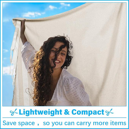Oversized Turkish Beach Towel Blanket XXL Cotton Sandproof Towels Boho Woven Extra Large Big Sand Free Giant Throw Thick Blankets Huge Quilt XL Picnic Camping Necessities Cloud For Adult Gifts Beige