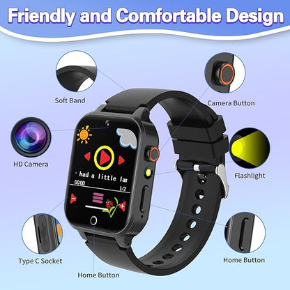 Vakzovy Kids Smart Watch Boys with 26 Puzzle Games HD Touchscreen Camera Pedometer Music Player Flashlight, Kids Toys Birthday Gifts for Boys Age 6-12 Kid Watch Boy 8-10 with Screen Protector