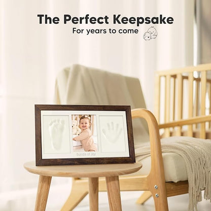 Baby Hand and Footprint Kit - Clay Handprint Keepsake Frame, Newborn Nursery Picture Frame, Personalized New Mom Gifts for Baby Shower & Registry (Dark Walnut)