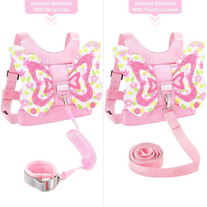Accmor Toddler Harness Leash, 3 in 1 Cute Butterfly Kids Leash + Anti Lost Wrist Link, Adorable Child Walking Harness Wristband Assistant Soft Strap Belt Protector for Baby Girls to Outdoor Travel