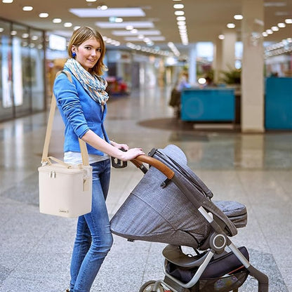 Breastmilk Cooler Bag with Ice Pack Fits 6 Baby Bottles Up to 9 Ounce, Baby Bottle Bag with Shoulder Strap for Nursing Mom Daycare, Cream