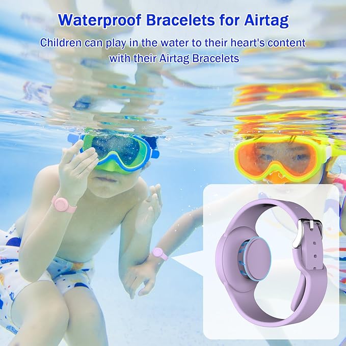 R-fun Waterproof for Air Tag Bracelets [2 Pack] Compatible with Apple Air Tag Finders with Soft Silicone,Anti Lost GPS Item Finders Case Cover,Pink/Light Purple
