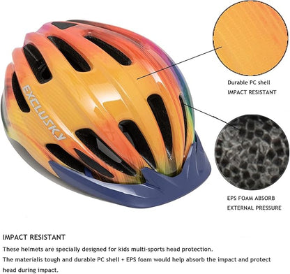 Exclusky Kids Bike Helmet with LED Light – Adjustable Multi-Sport Youth Helmet for Boys & Girls, Ages 5-12, Fits 50-57cm, Cycling Safety Gear
