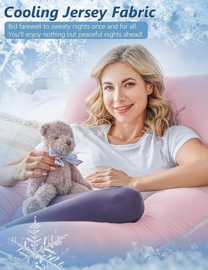 Meiz Pregnancy Pillows, Pregnancy Pillows for Sleeping, Pregnancy Body Pillow Cooling, Maternity Pillow for Pregnant Woman with Cooling Jersey Cover, Pink