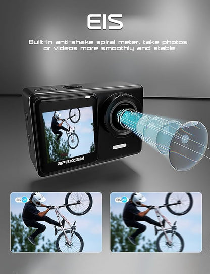 Action Cameras 4K 40M Waterproof Underwater Camera for Snorkeling, EIS Camcorder WiFi 170 Wide Angle Dual Screen Vlog Camera Sports Body Cam Mini(Charger, Remote Control and Helmet Accessories)