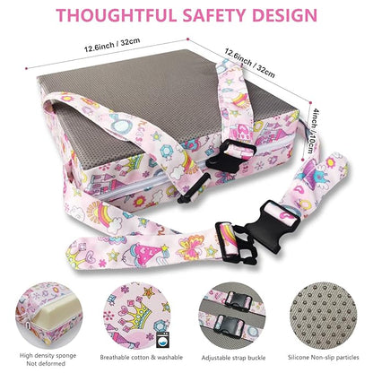 Toddler Booster Seat for Dining Table,4 Inches Washable Double Safer Straps Non-Slip Bottom Booster Seat for Kids, Portable Travel High Density Sponge Detachable Increasing Cushion for Child...