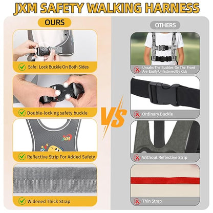 2025 New Safety Walking Harness for Big Kids (6-12yrs) with Autism Special Needs ADHD, Anti-Elopement Vest Harness with Grab Handle and Light Reflector, Adjustable Leash for Autistic, Active Child