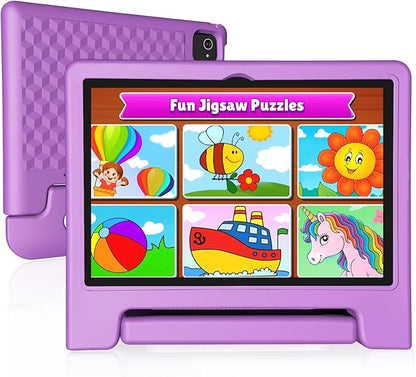 JREN Tablet for Kids｜10 Inch Kids Tablet Android 14｜Octa-core｜64GB｜WiFi ｜Bluetooth｜Parental Control｜Children Content｜Children Toddler Purple