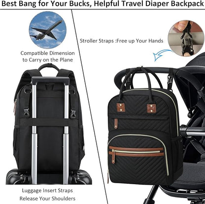 Diaper Bag Backpack for Women Large Capacity with Insulated Pockets Multifunctional Diaper Bags For Baby Girl Boy Waterproof Baby Bags For Mama Maternity Travel Bag Black