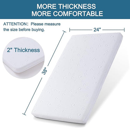Mini Crib Mattress, 38" x 24" x 2" Dual Sided Gel Memory Foam Mattress with Waterproof, Breathable and Removable Zippered Cover