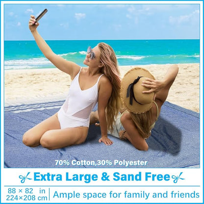 Oversized Turkish Beach Towel Blanket XXL Cotton Sandproof Towels Boho Woven Extra Large Big Sand Free Giant Throw Thick Blankets Huge Quilt XL Picnic Camping Necessities Cloud For Adult Gifts Blue