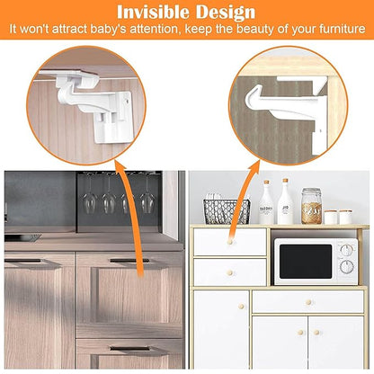 6 Pack Upgraded Invisible Baby Proofing Cabinet Latch Locks - Buumook Children Proof Cupboard Drawers Latches - Adhesive Easy Installation