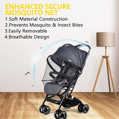 Mosquito Net for Stroller, Universal 3D Baby Bug Net with Two-Way Zippers & Storage Bag, Breathable & Foldable Netting for Stroller, Bassinet,Cradle（Black）