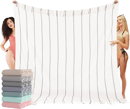 Oversized Turkish Beach Towel Blanket XXL Cotton Sandproof Towels Boho Woven Extra Large Big Sand Free Giant Throw Thick Blankets Huge Quilt XL Picnic Camping Necessities Cloud For Adult Gifts White