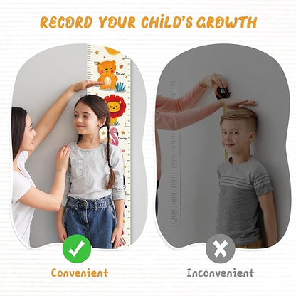 Personalized Name Growth Chart Wall Decor for Kids – Canvas Removable Height Chart Measuring Ruler 59" x 7.9" （Animals）