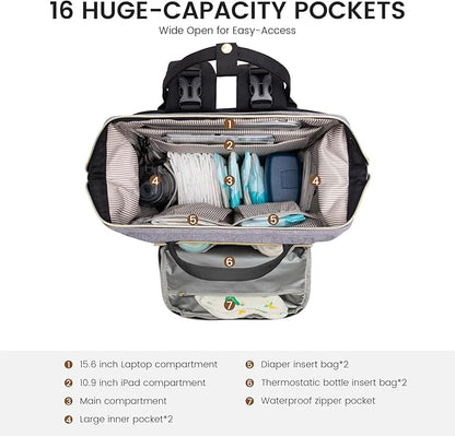 LOVEVOOK Diaper Bag Backpack, Baby Bag with Changing Station, Large Diaper Backpack for Moms Dads, Waterproof Leather Accents Baby Boy and Girl Bag for Travel Baby Essentials