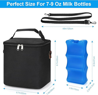 Accmor Breastmilk Cooler Bag with Ice Pack, Baby Bottle Cooler Bags, Insulated Bottle Cooler Tote Bags On The Go, Fits 6 Large 9oz Bottles, for Nursing Mom Daycare Travel, Black