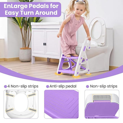 Primlect Potty Training Seat, 2-in-1 Toddler Toilet Seat with Step Stool, Ultra-Stable Potty Chair Attachment, Adjustable Seat and Step Ladder, Non-Slip Design, Splash Guard for Boys and Girls(Blue)