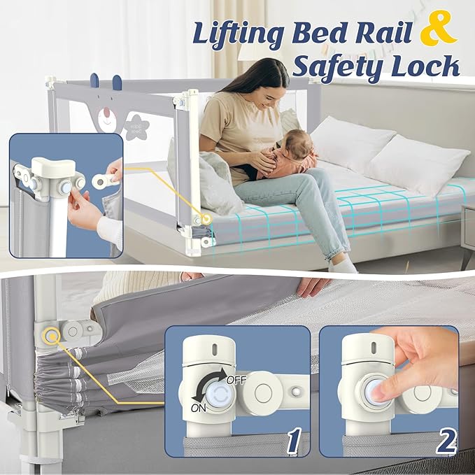 3-Piece Bed Rail for Toddlers with Headboard Rod, Adjustable Baby Bed Rail Guard, Twin/Full/Queen/King Size Bed (3, 74.8 * 74.8 * 54 Inch- Full Size)