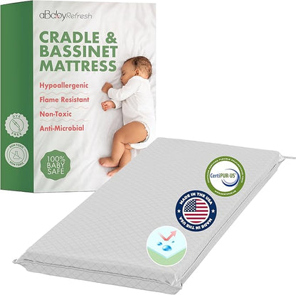 Cradle Baby Mattress and Bassinet Mattress 17x31 – 2-Inch Firm Foam Baby Bed with Waterproof Vinyl Cover – Non-Toxic Hypoallergenic Cushion Pad Replacement for Infant Bed (Multiple Standard Sizes)