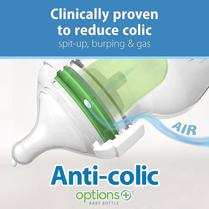 Dr. Brown's Natural Flow Anti-Colic Options+ Wide-Neck Baby Bottles, 9 oz/270 mL, with Level 1 Slow Flow Nipple, 6 Pack with 2 Bonus Level 2 Nipples & 2 Sippy Spouts
