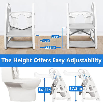 Potty Training Seat: 2 in 1 Design Potty Seat for Toilet & Nursery Step Stool for Sink Potty Training Toilet with Height Adjustable Ladder for Kids of All Ages (Gray)