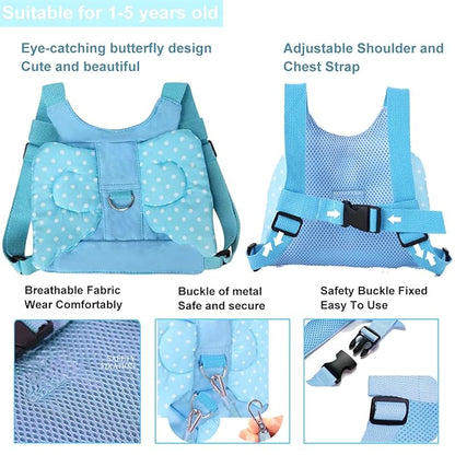 Toddler Harness with Leash - Child Leash and Anti Lost Wrist Link with Lock, Baby Walking Harness Assistant for Boys, Cute Traction Safety Leash for Kids, Holiday Travel Christmas Gift, Blue