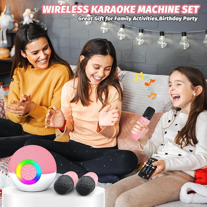 Mgaolo Mini Karaoke Machine for Kids Adults,Portable Bluetooth Speaker with 2 Wireless Microphones,Gift Toys with MP3 Player for Boys Girls 3-12 Year Old Birthday Family Home Party Present (Pink)