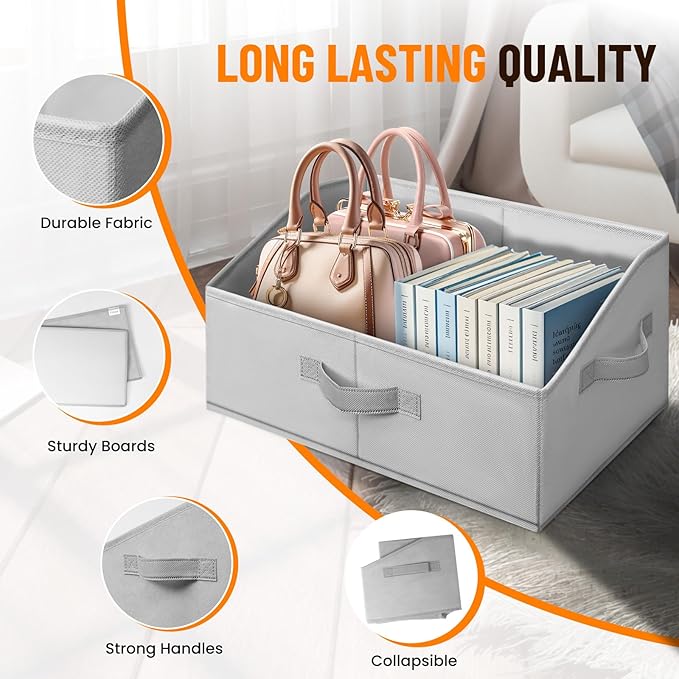 Criusia Closet Organizers Bins 6 Pack - Large Closet Shelf Organizer with Handles - Fabric Trapezoid Home Organization and Storage Baskets for Organizing Clothes Toy Blanket Towel Purse Hats