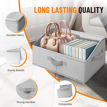 Criusia 4 Pack Large Closet Shelf Organizer Bins with Handles - Fabric Trapezoid Storage Baskets for Clothes, Towel, Blanket, Purse, Hats