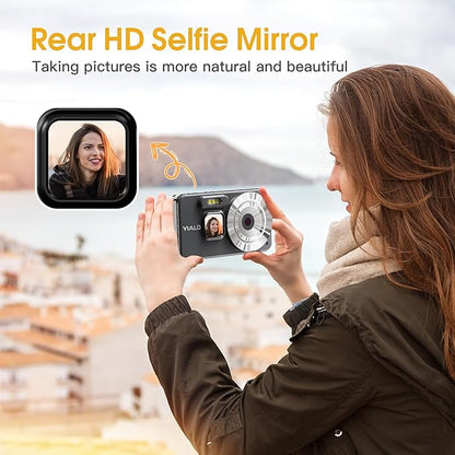 4K Digital Camera for Teens, FHD 64MP Digital Camera for Kids with 64GB SD Card, 18X Digital Zoom Cameras for Photography, Point and Shoot Video Camera for Kids, Black