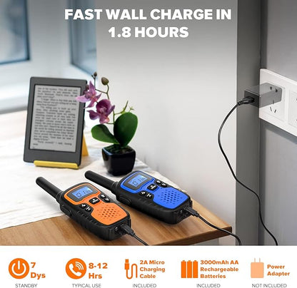 Wishouse Walkie Talkies for Kids Adults - Long Range Rechargeable 2 Way Radios,Gift,Hiking Accessories Camping Gear with Lamp,SOS Siren,NOAA Weather Alert,VOX,Easy to Use 6 Pack