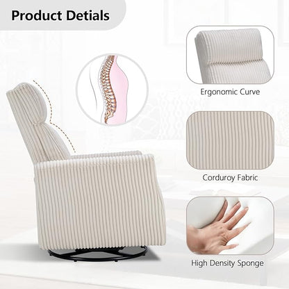 CANMOV Swivel Rocker Chair Set of 2, Swivel Accent Chair with High Back and Arms, Corduroy Glider Chair for Living Room Bedroom Nursery, Beige
