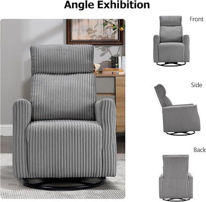 CANMOV Swivel Rocker Chair Set of 2, Swivel Accent Chair with High Back and Arms, Corduroy Glider Chair for Living Room Bedroom Nursery, Grey