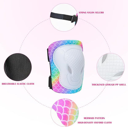 Kids Knee and Elbow Pads Set, 7 in 1 Skating Protective Gear for Skateboard, Roller Skating, Scooter, Cycling, 3-8 Years