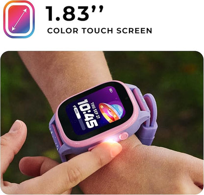 PlayZoom 4 Kids Smartwatch – 1.83” Color Touchscreen, 25+ Games, Selfie Camera, Audiobooks, Songs, Step Tracker, Parental Controls, Waterproof, for Ages 4-12 (Black)